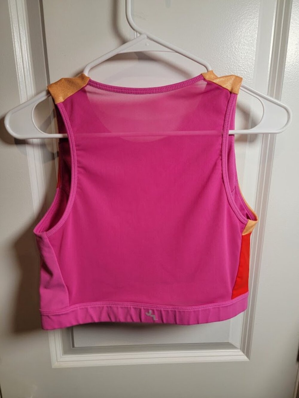 JoyLab Colorblock Crop Top Large Pink Red Gold Mesh Back Activewear - Picture 3 of 3